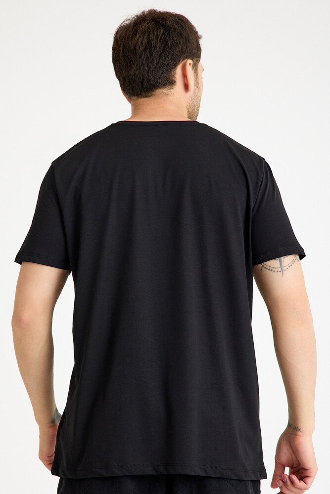 Solo il Gala Sadece Sarı Kırmızı Maske Baskılı T-shirt Siyah Tişört - 4