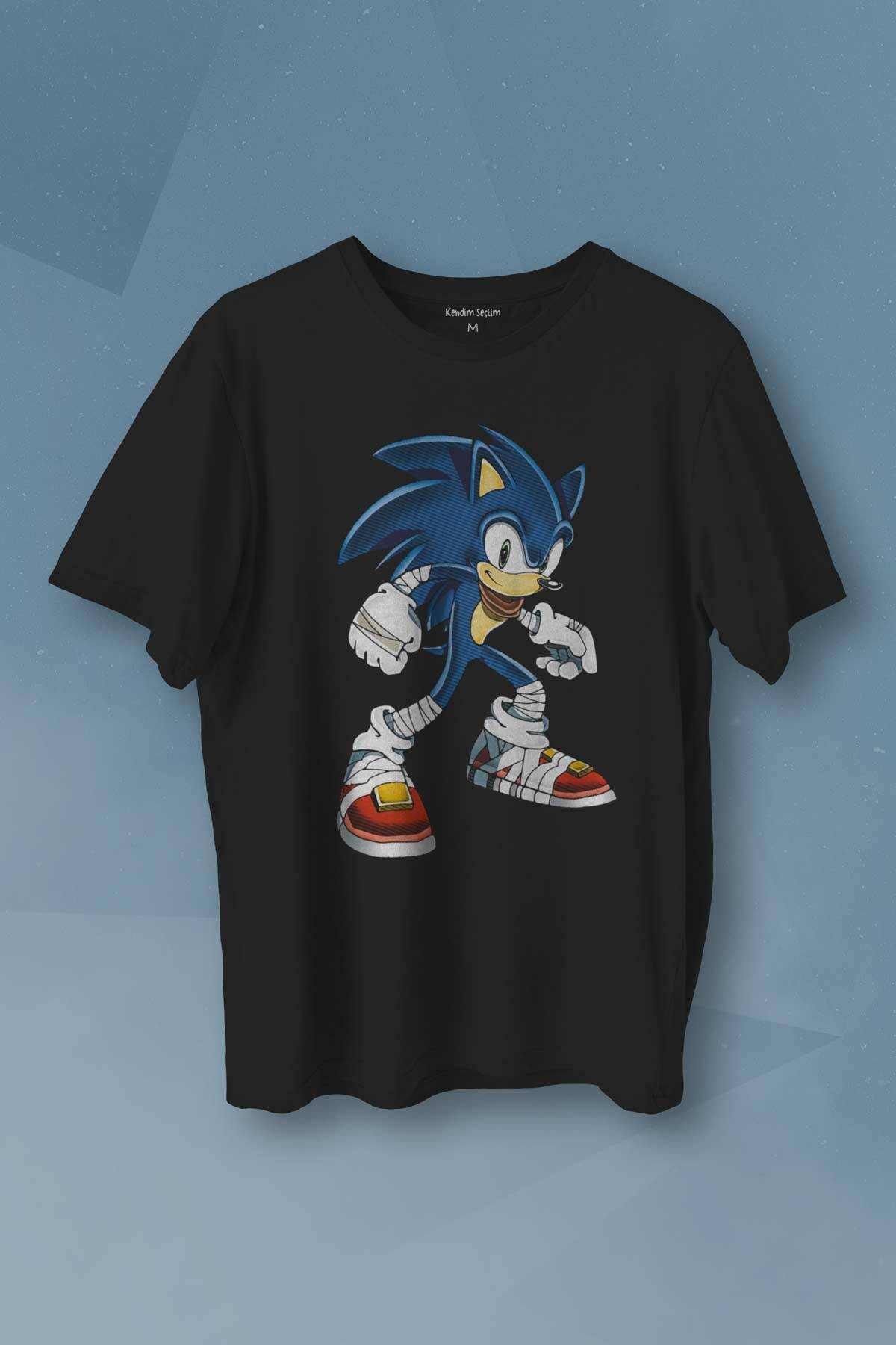 Sonic The Hedgehog Boom Cartoon Sonic Baskılı Siyah T-shirt Unisex Tişört - 1