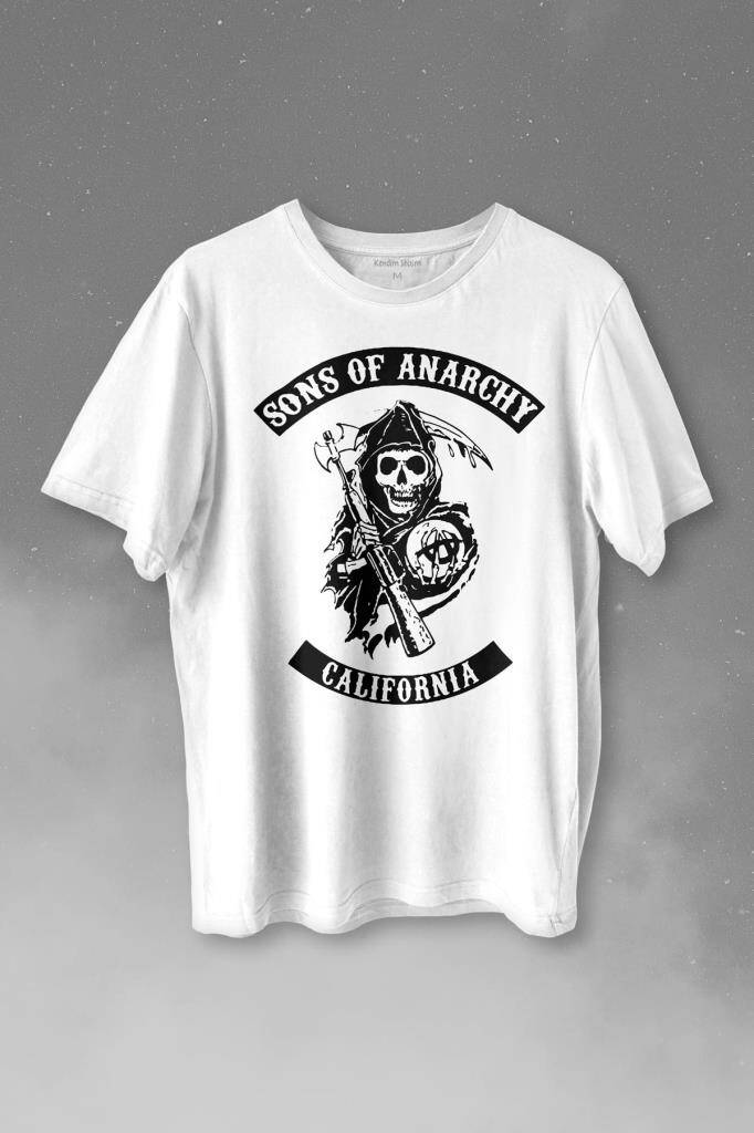 Sons Of Anarchy California Skull Hayalet Baskılı Tişört Unisex T-shirt - 1