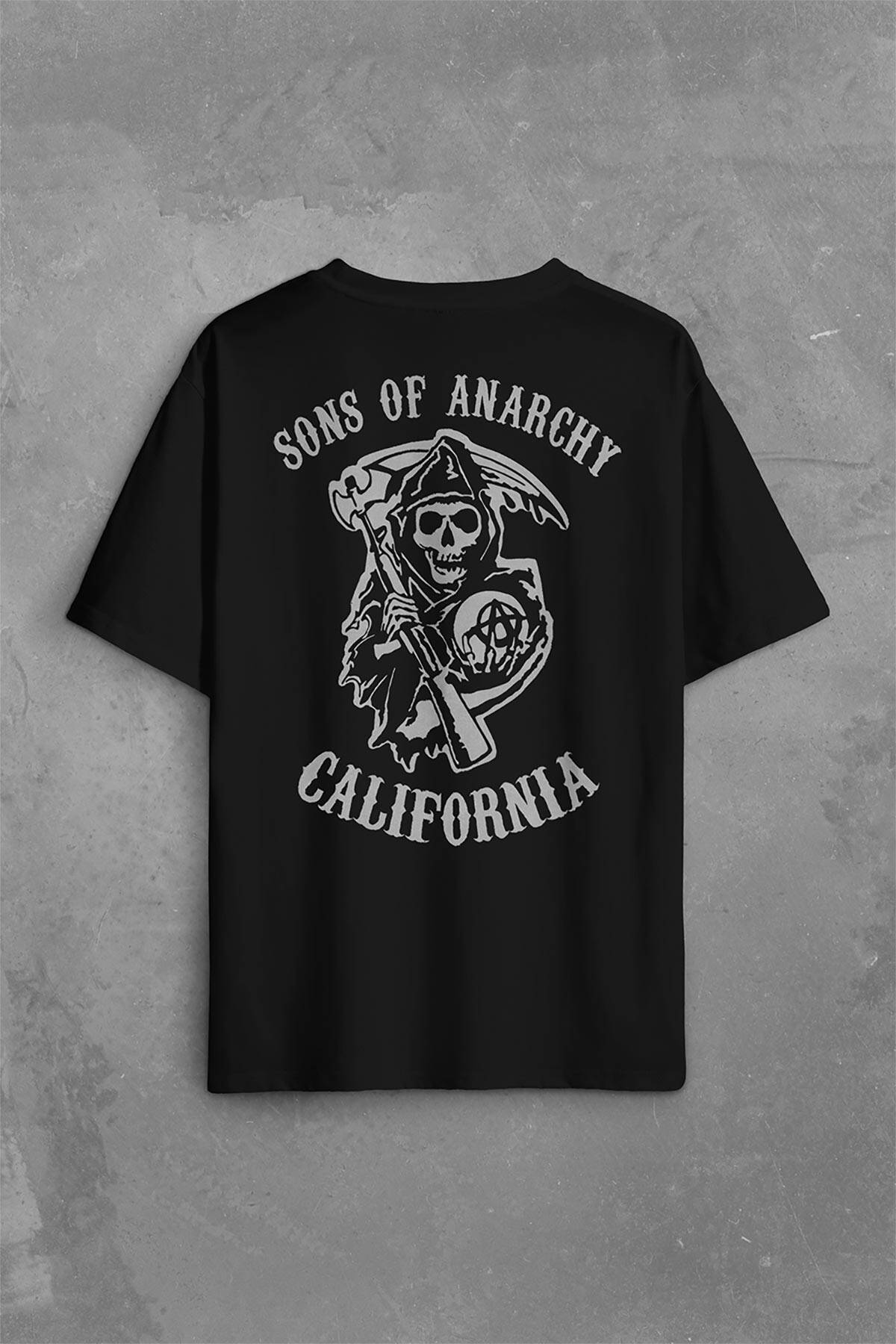 Sons Of Anarchy California Skull Hayalet Sırt Ön Baskılı Oversize Tişört Unisex T-Shirt - 1