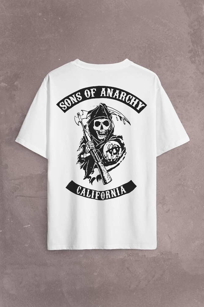 Sons Of Anarchy California Skull Hayalet Sırt Ön Baskılı Oversize Tişört Unisex T-Shirt - KENDİM SEÇTİM