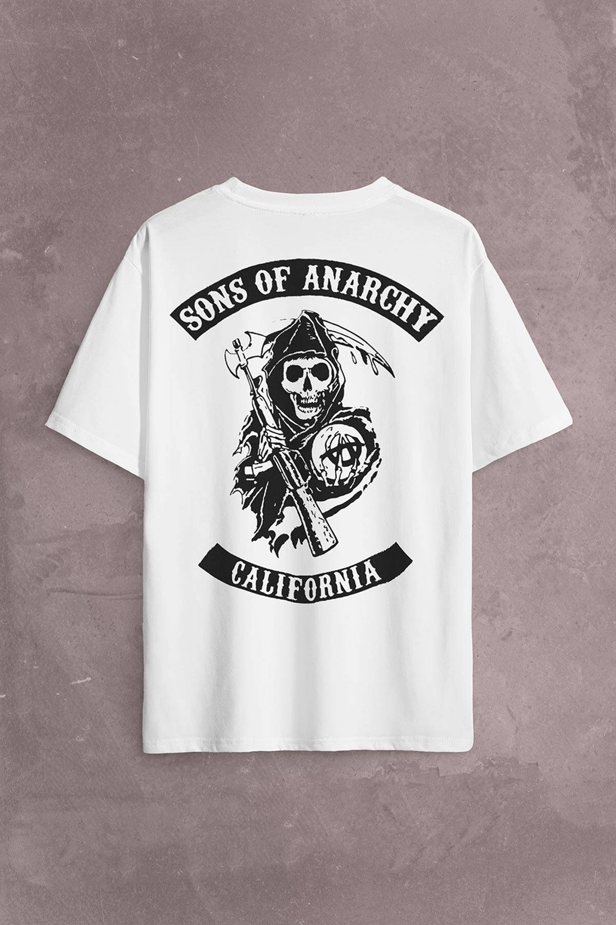 Sons Of Anarchy California Skull Hayalet Sırt Ön Baskılı Oversize Tişört Unisex T-Shirt - 1