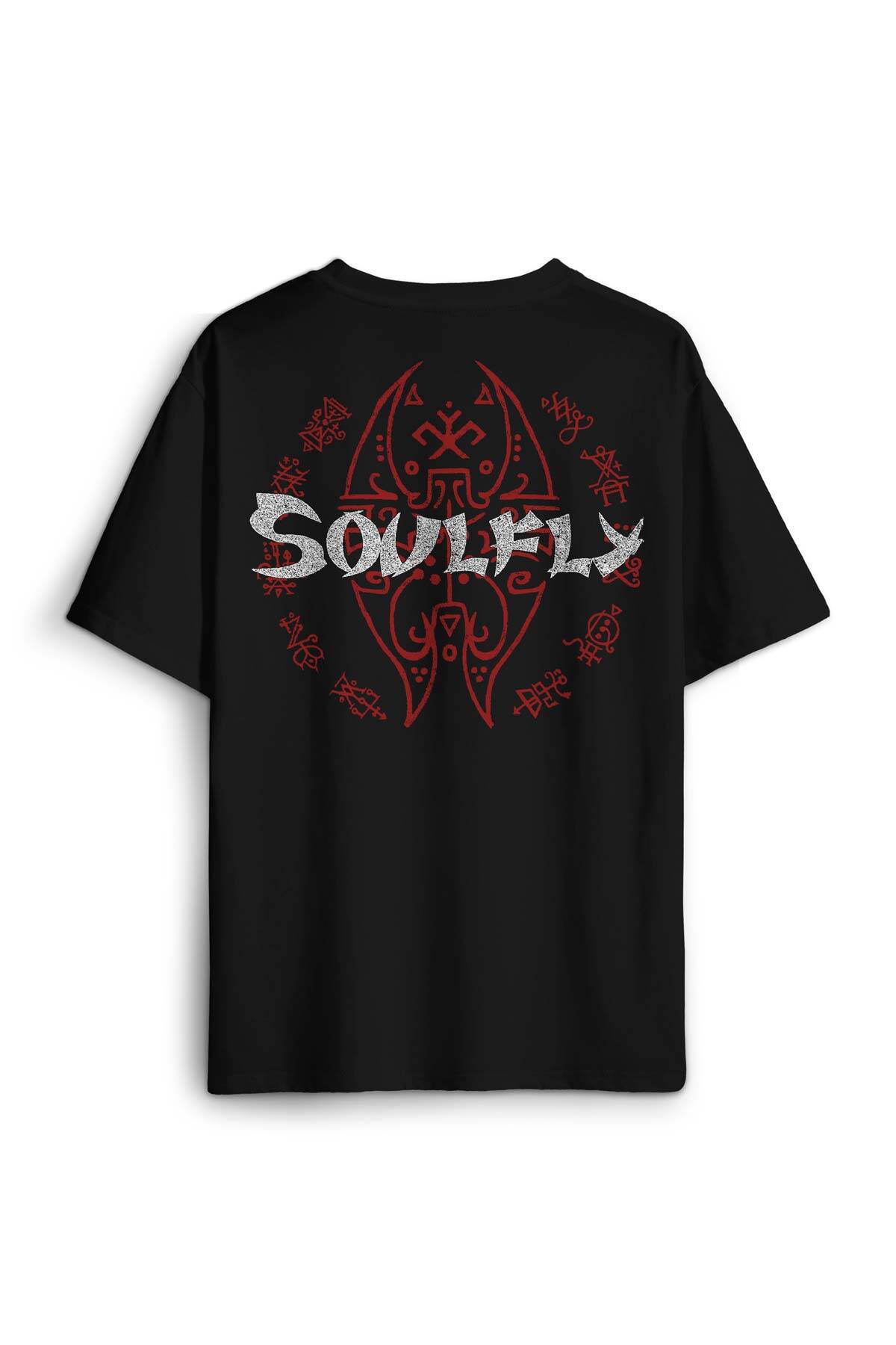 Soulfly Metal Music Rock Müzik Pamuklu Baskılı Oversize T-shirt Siyah Unisex Tişört - 1