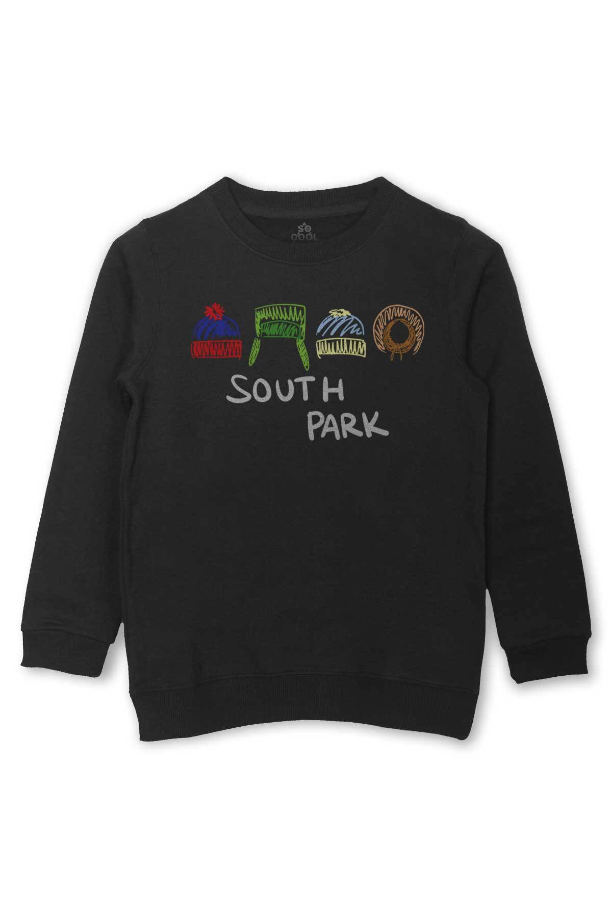 South Park Kenny Cartman Kyle Stan Çizgifilm Baskılı Çocuk Sweatshirt Siyah Sweat - 1