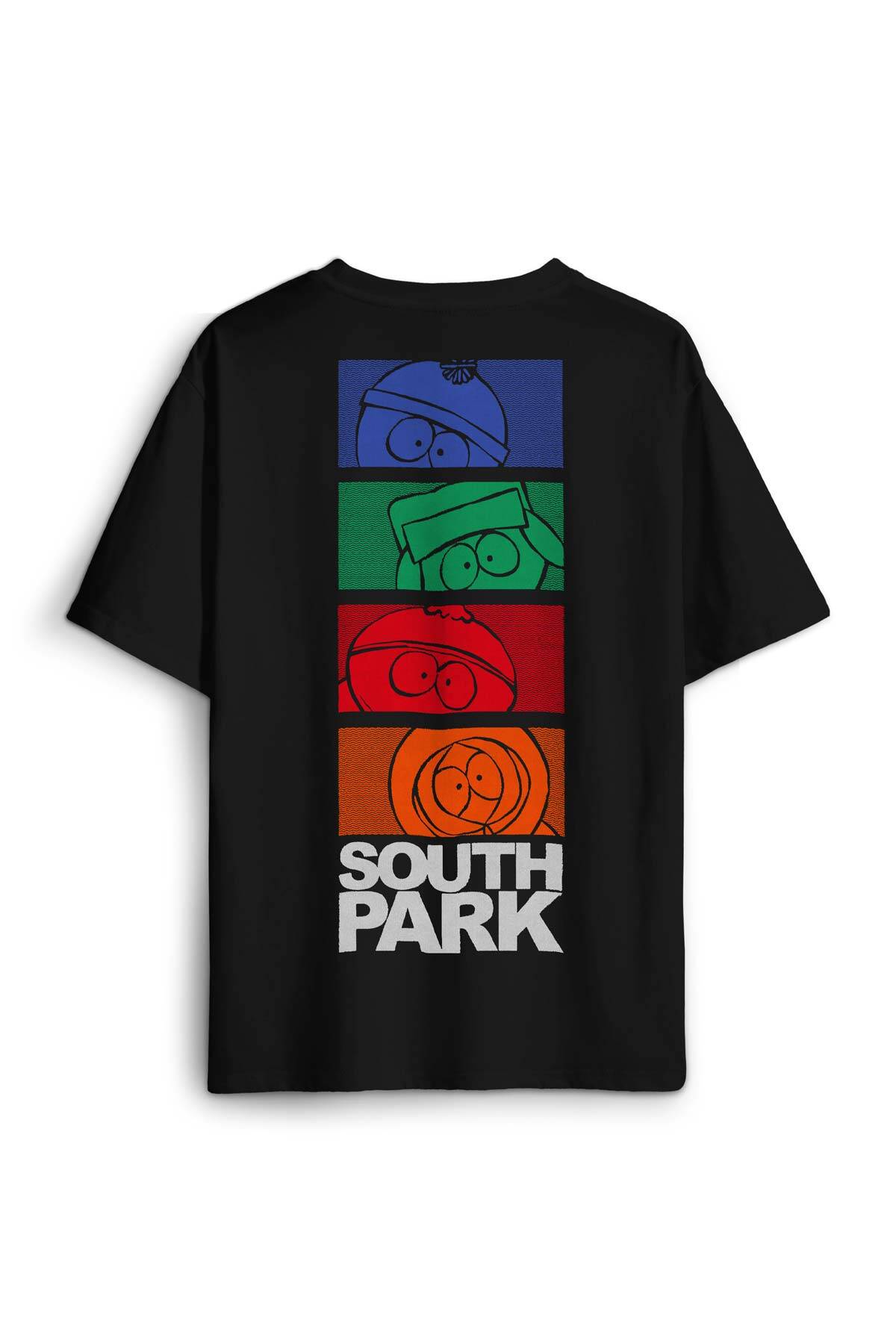 South Park Kenny Cartman Kyle Stan Dizi Film Sırt Ön Baskılı Oversize Tişört Unisex T-Shirt - 1