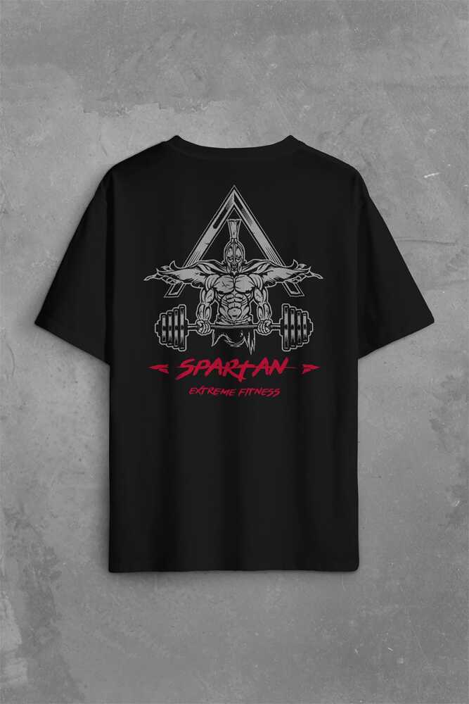 Spartan Extreme Fitness Halter Gym Bodybuilding Sırt Ön Baskılı Oversize Tişört Unisex T-Shirt - 1