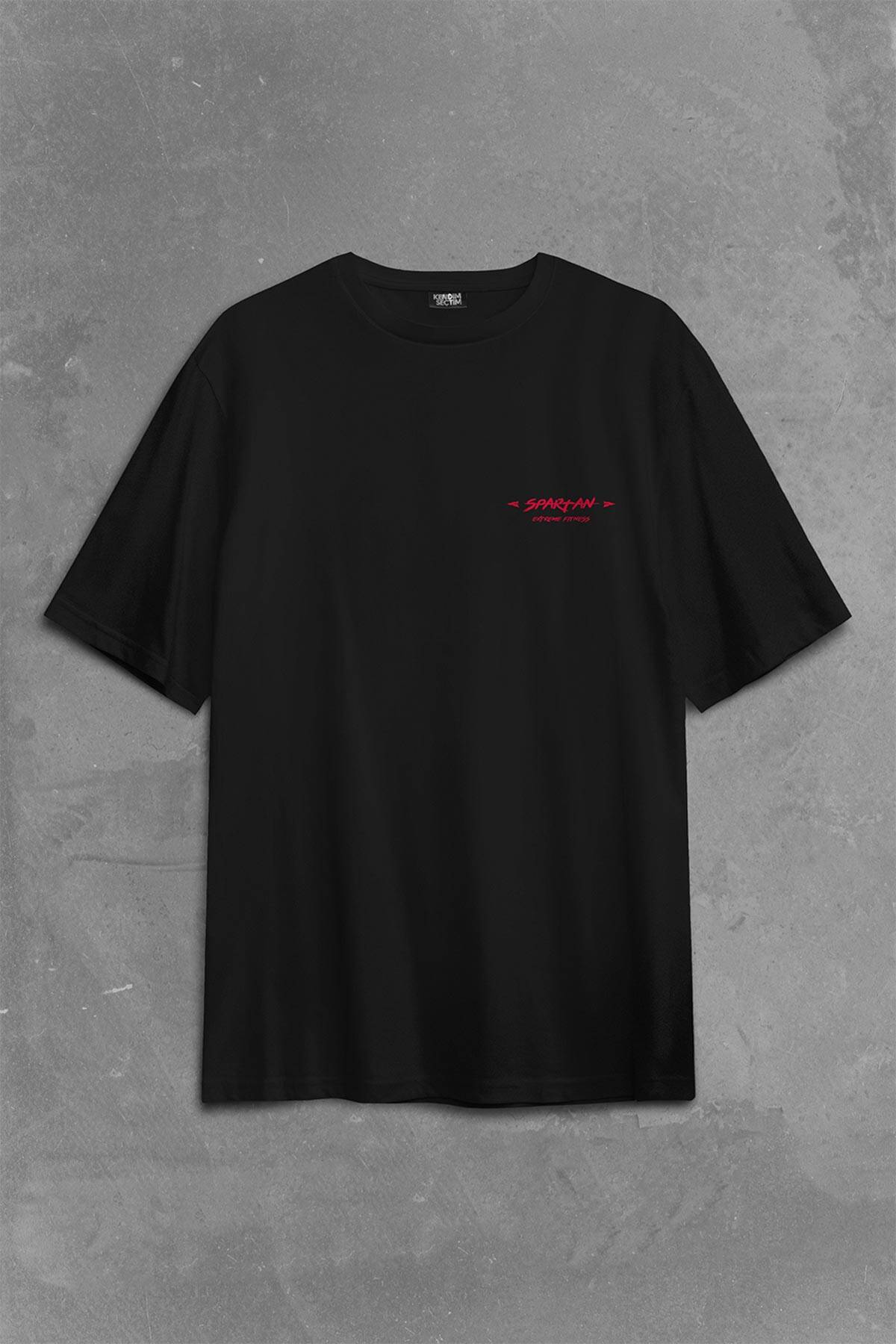 Spartan Extreme Fitness Halter Gym Bodybuilding Sırt Ön Baskılı Oversize Tişört Unisex T-Shirt (1)