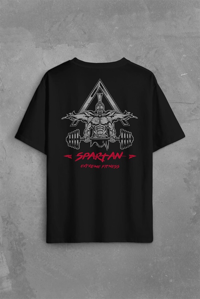 Spartan Extreme Fitness Halter Gym Bodybuilding Sırt Ön Baskılı Oversize Tişört Unisex T-Shirt - 1