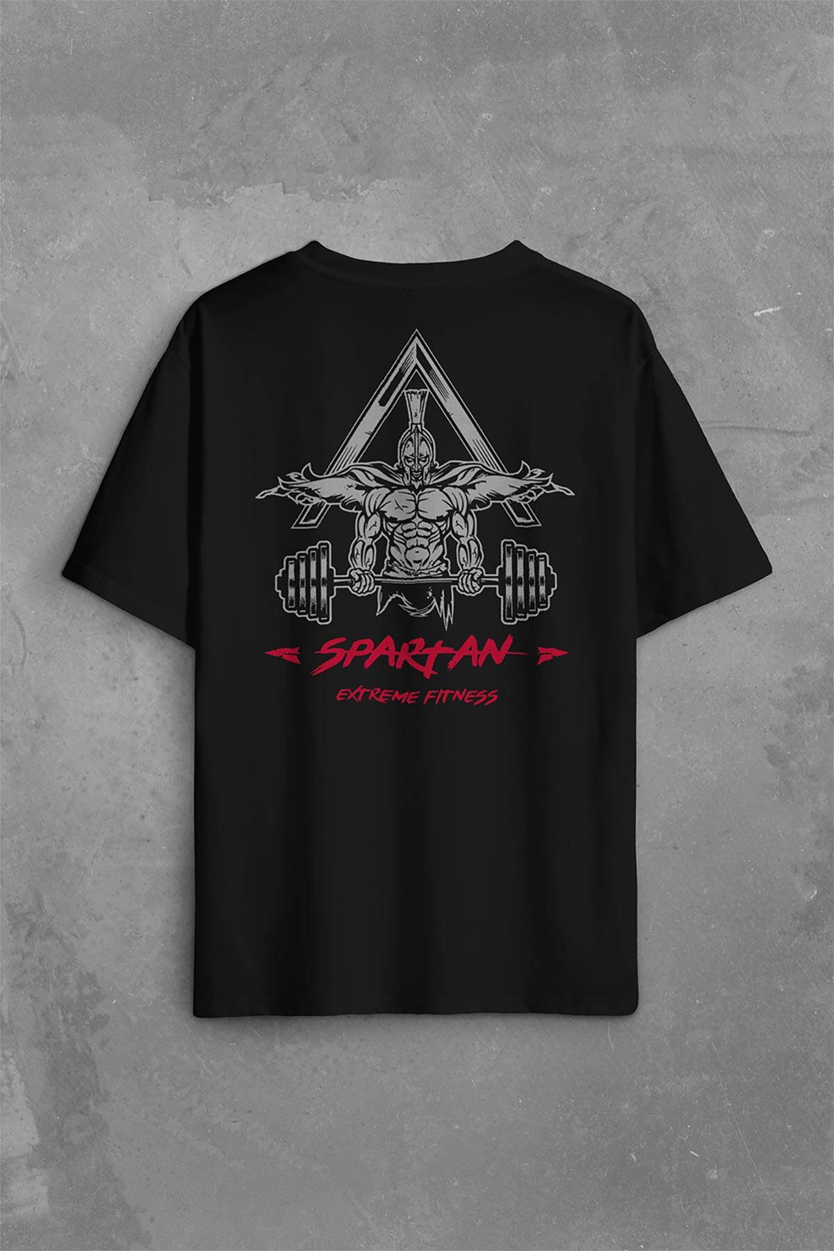 Spartan Extreme Fitness Halter Gym Bodybuilding Sırt Ön Baskılı Oversize Tişört Unisex T-Shirt - 1