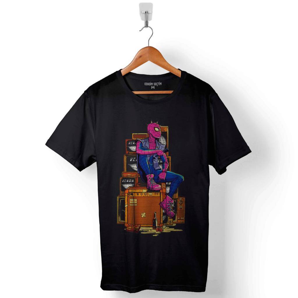 Spider Man Punker Marvel Örümcek Adam Baskılı Tişört Unisex T-Shirt - 1