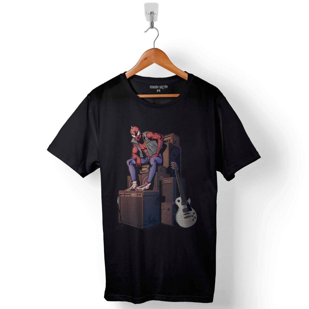 Spider Man Punker Marvel Örümcek Adam Baskılı Tişört Unisex T-Shirt - 1
