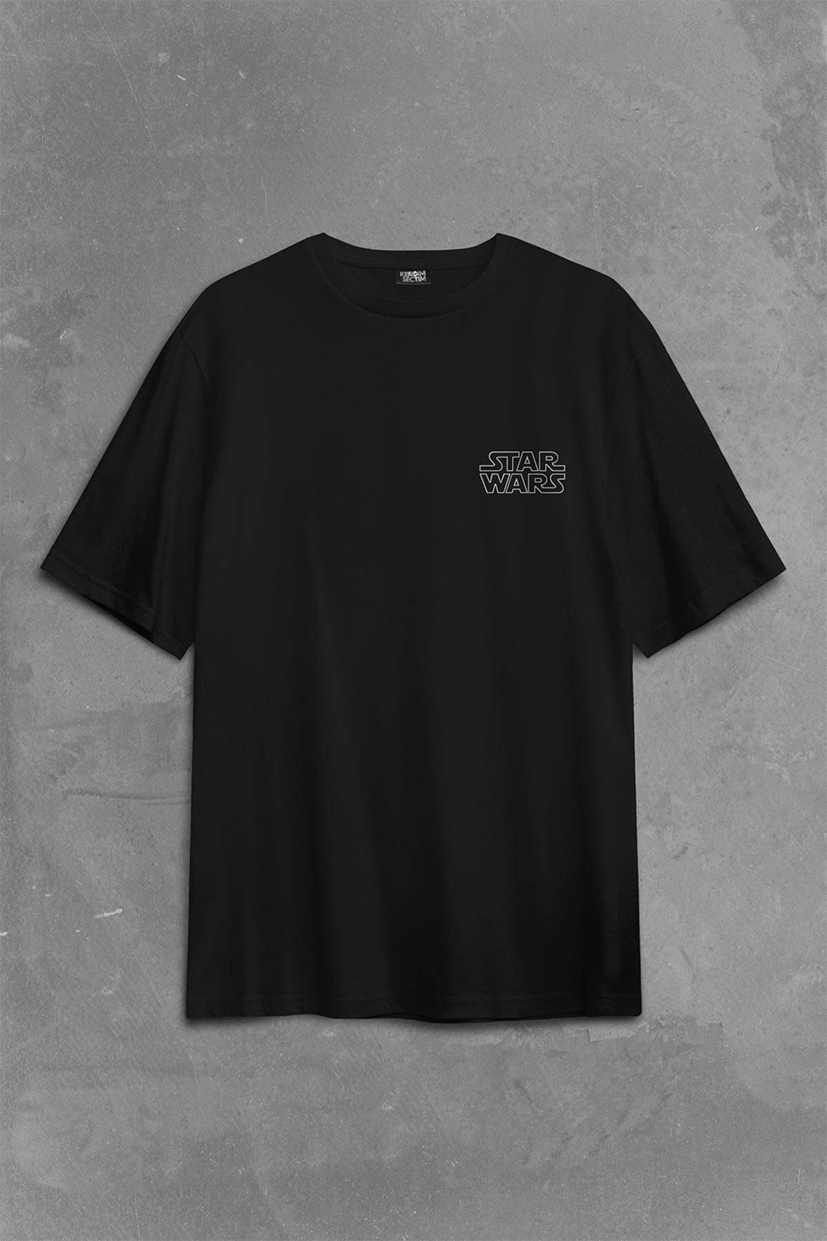 Star Wars Darth Vader Yıldız Savaşları Sırt Ön Baskılı Oversize Tişört Unisex T-Shirt - 1