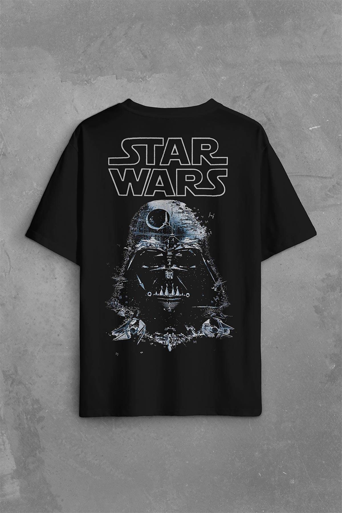 Star Wars Darth Vader Yıldız Savaşları Sırt Ön Baskılı Oversize Tişört Unisex T-Shirt - 2