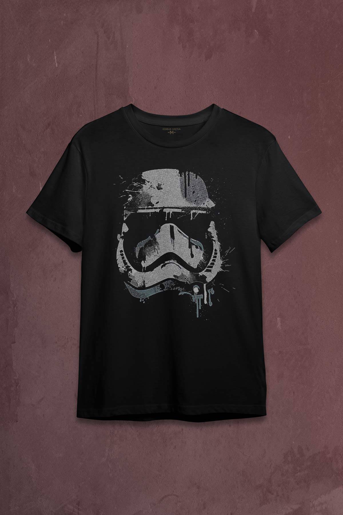Star Wars Mask Gri Baskılı Tişört Unisex T-shirt