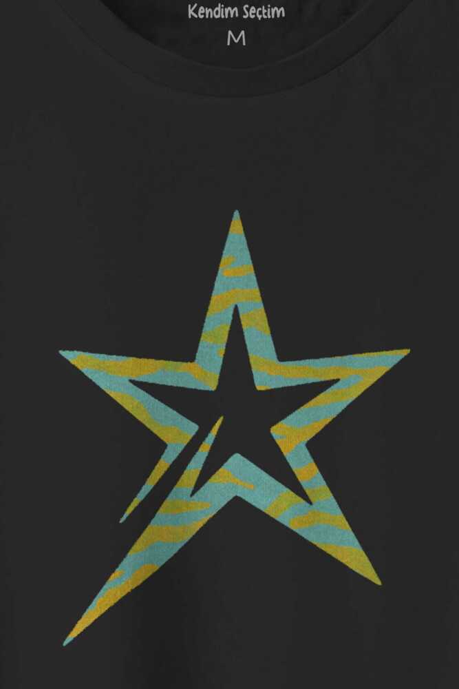 Star Y2k Colorful Renkli Yıldız Baskılı Siyah Tişört Unisex T-shirt - 2