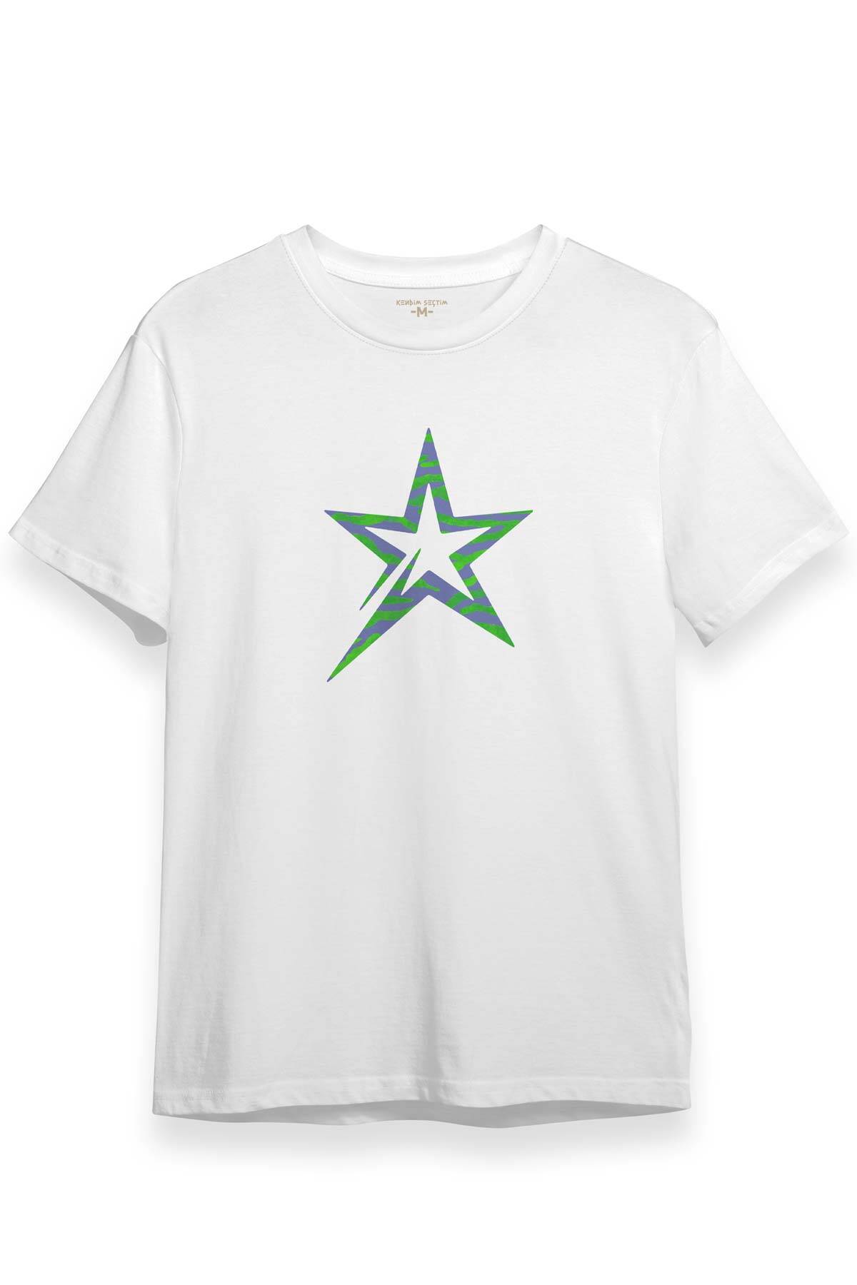 Star Y2k Colorful Yıldız Baskılı Beyaz Unisex T-shirt