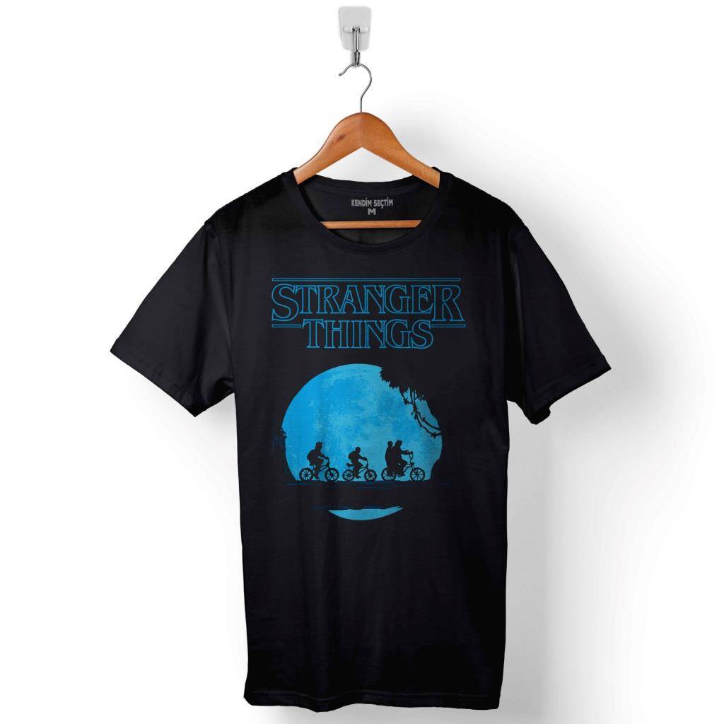Stranger Things Blue Moon Upside Down Bisiklet Baskılı Tişört Unisex T-Shirt - 1
