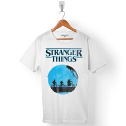 STRANGER THINGS BLUE MOON UPSIDE DOWN BİSİKLET ERKEK TİŞÖRT - 1