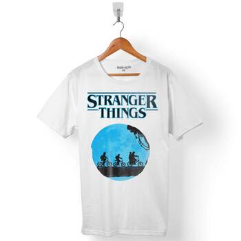 STRANGER THINGS BLUE MOON UPSIDE DOWN BİSİKLET ERKEK TİŞÖRT - 1