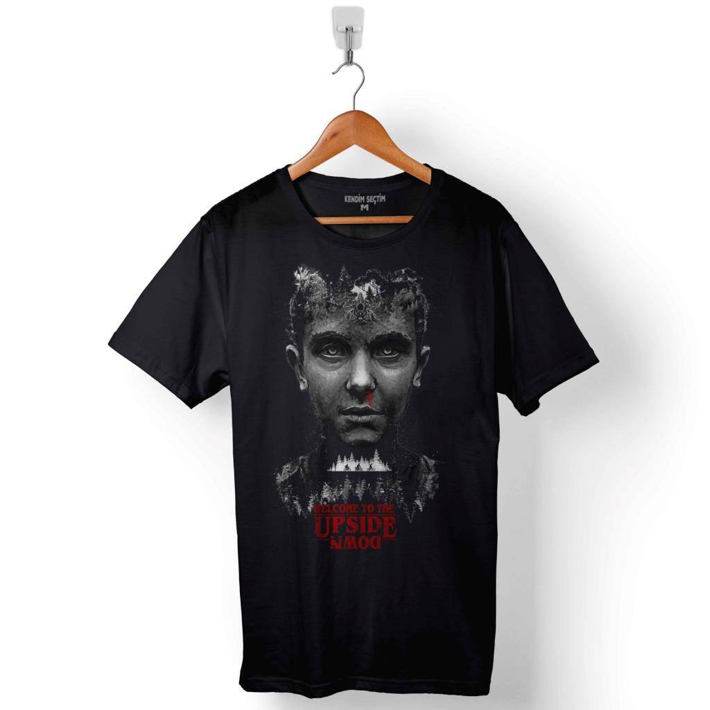 Stranger Things Eleven Face Upside Down Bisiklet Baskılı Tişört Unisex T-Shirt - 1