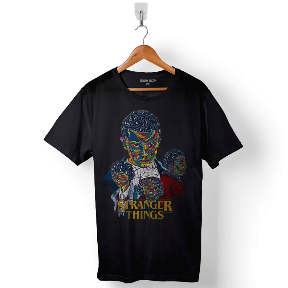 Stranger Things Eleven Face Upside Down Bisiklet Baskılı Tişört Unisex T-Shirt - 1