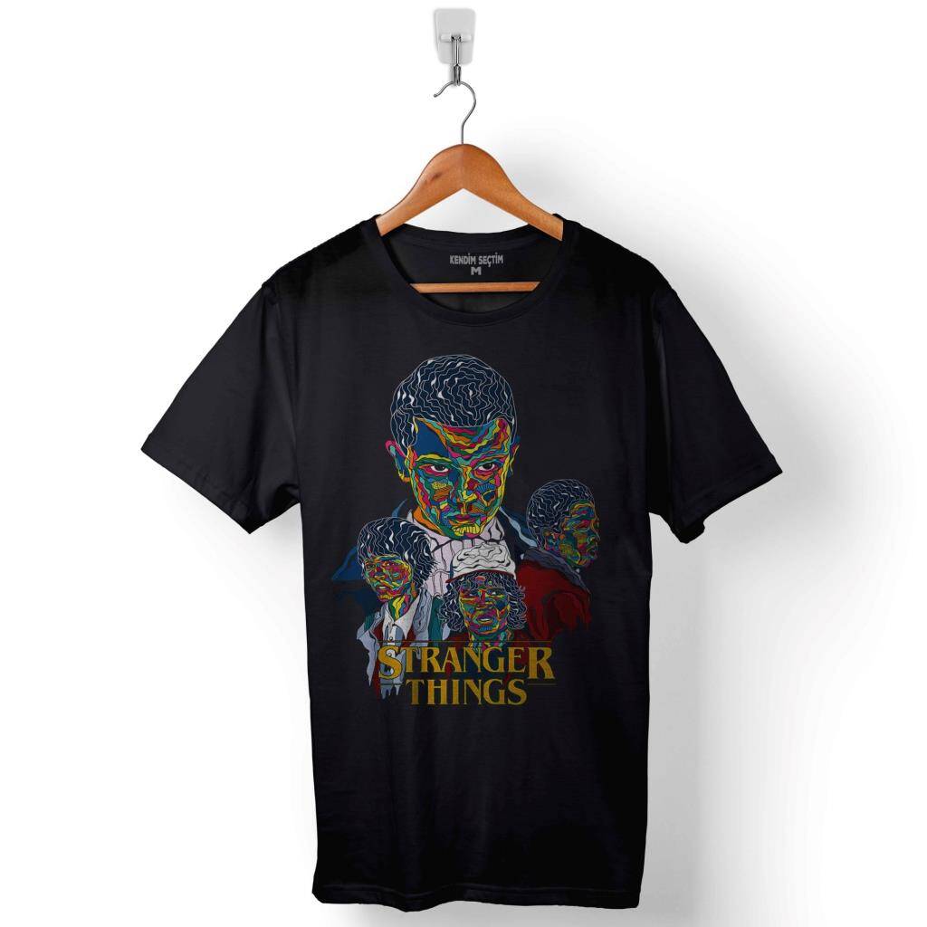 Stranger Things Eleven Face Upside Down Bisiklet Baskılı Tişört Unisex T-Shirt - 1