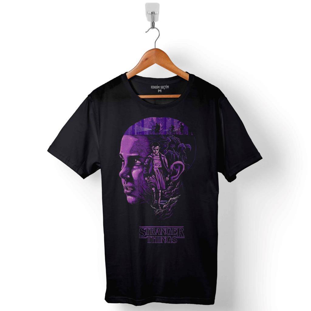 Stranger Things Eleven Face Upside Down Bisiklet Baskılı Tişört Unisex T-Shirt - 1