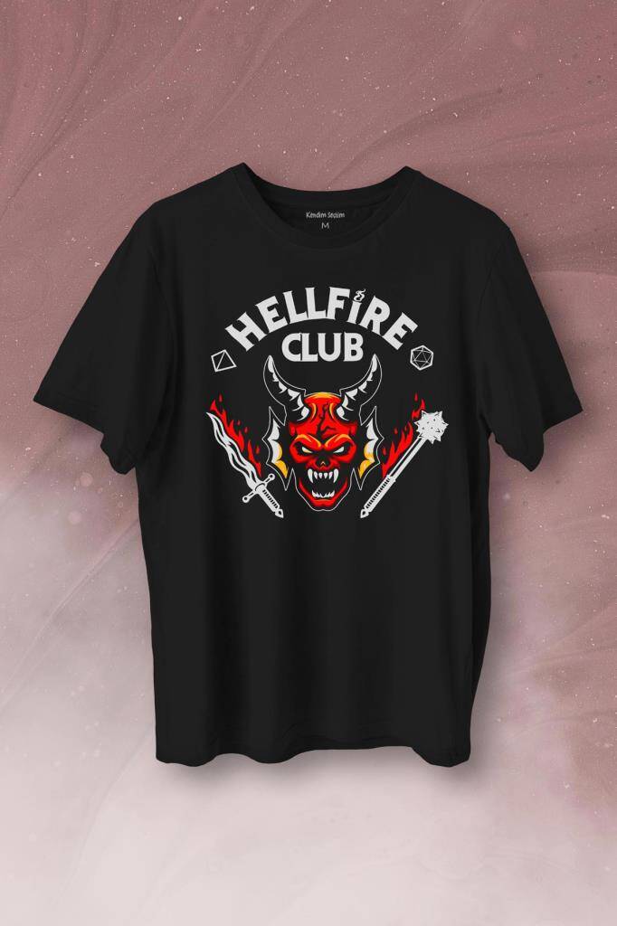 Stranger Things Hellfire Club Baskılı Tişört Unisex T-Shirt - 1