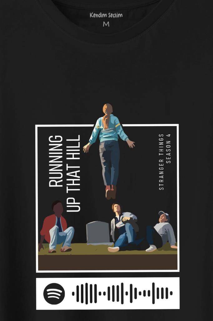 Stranger Things Sezon 4 Baskılı Running Up That Hill Tişört Unisex T-Shirt (1)
