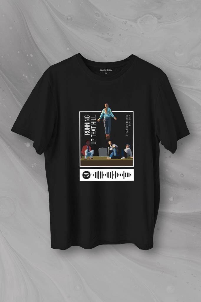 Stranger Things Sezon 4 Baskılı Running Up That Hill Tişört Unisex T-Shirt - 1