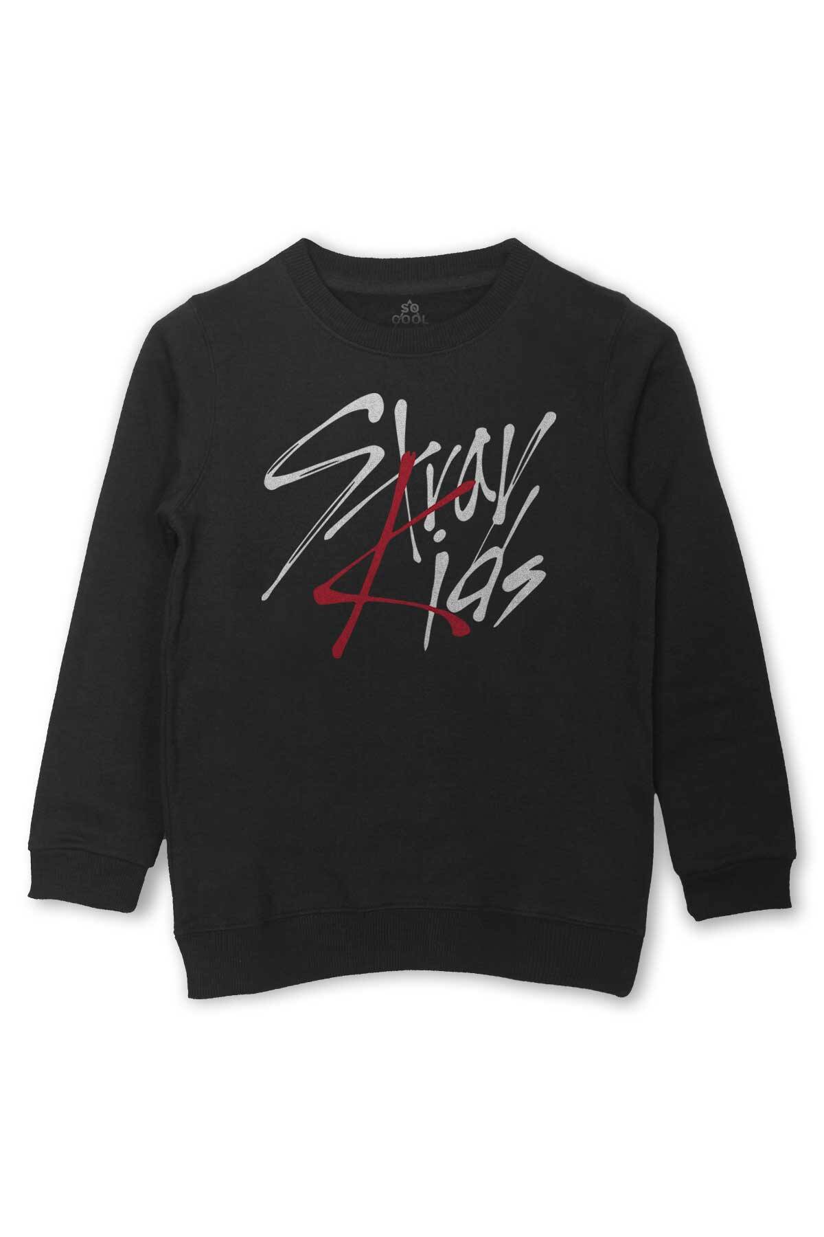Stray Kids Kore K-Pop Baskılı Çocuk Sweatshirt Siyah Sweat - 1