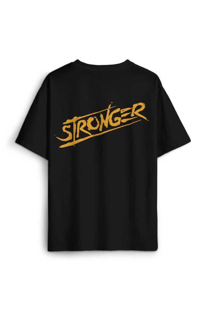 Stronger Daha Güçlü Sporcu Gym Fitness Spor Sırt Ön Baskılı Oversize Tişört Unisex T-Shirt - 1