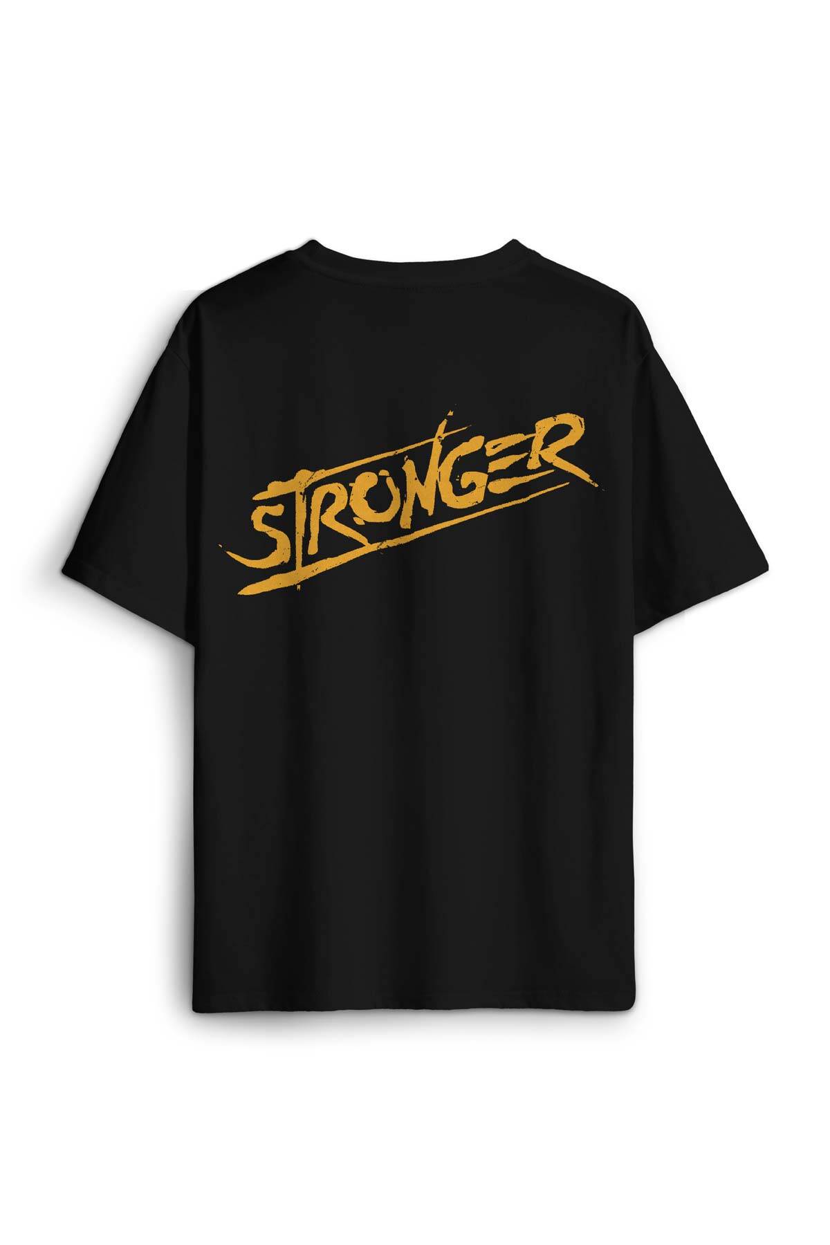 Stronger Daha Güçlü Sporcu Gym Fitness Spor Sırt Ön Baskılı Oversize Tişört Unisex T-Shirt - 1