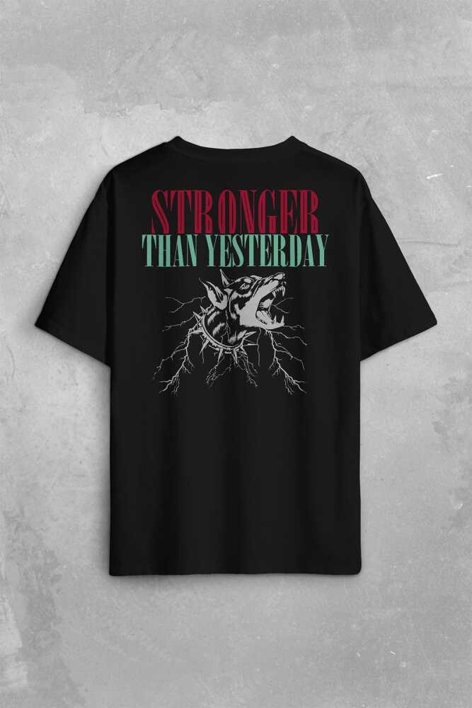 Stronger Than Yesterday Dünden Daha Güçlü Dog Typo Köpek Sırt Ön Baskılı Oversize Tişört Unisex T-Shirt - 1