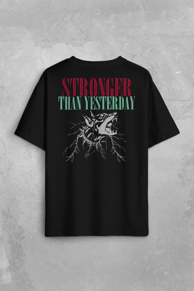 Stronger Than Yesterday Dünden Daha Güçlü Dog Typo Köpek Sırt Ön Baskılı Oversize Tişört Unisex T-Shirt - 1