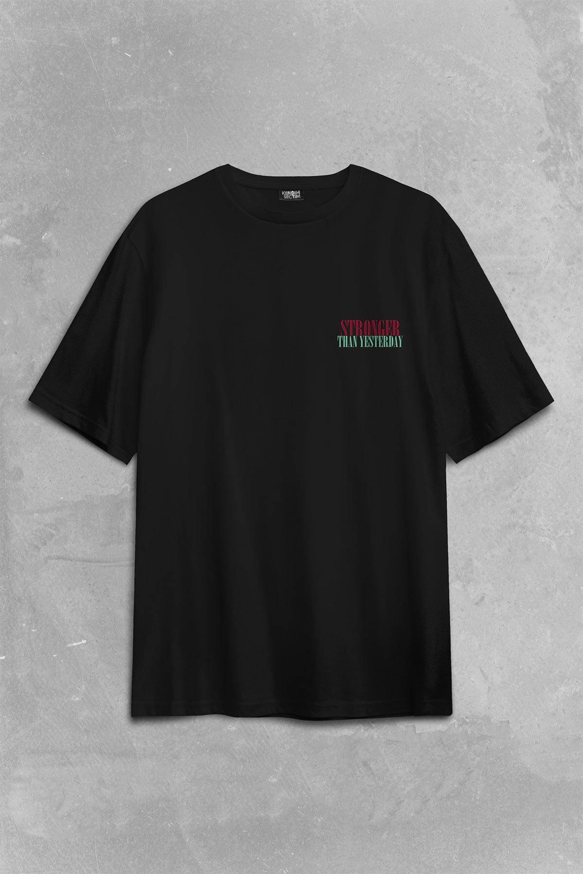 Stronger Than Yesterday Dünden Daha Güçlü Dog Typo Köpek Sırt Ön Baskılı Oversize Tişört Unisex T-Shirt - 2
