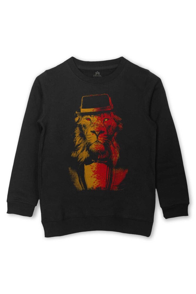 Suit Up Takım Elbiseli Sarı Kırmızı Aslan Modern Kıravat Arslan Baskılı Çocuk Sweatshirt Siyah Sweat - 1