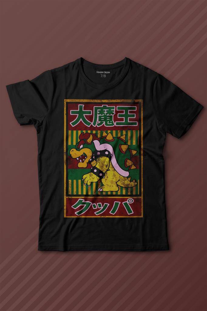 Super Mario Bowser Japanese Poster Baskılı Tişört Çocuk T-shirt