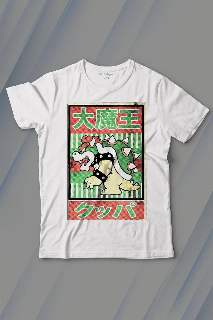 Super Mario Bowser Japanese Poster Baskılı Tişört Çocuk T-shirt - 1