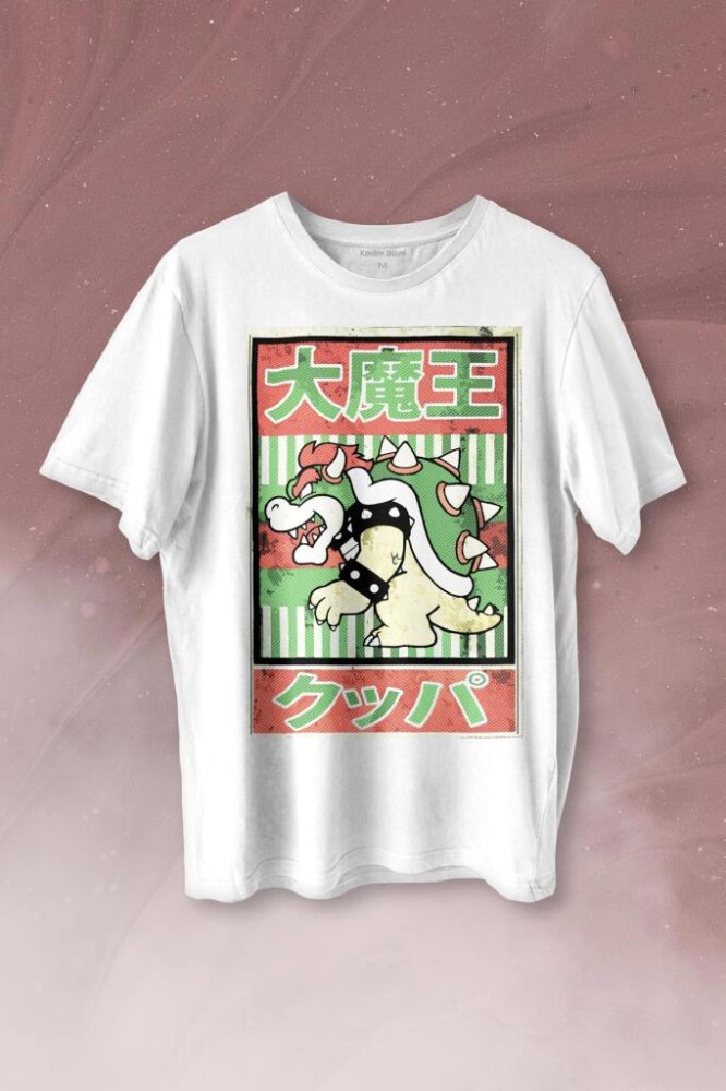 Super Mario Bowser Japanese Poster Baskılı Tişört Unisex T-shirt - 1