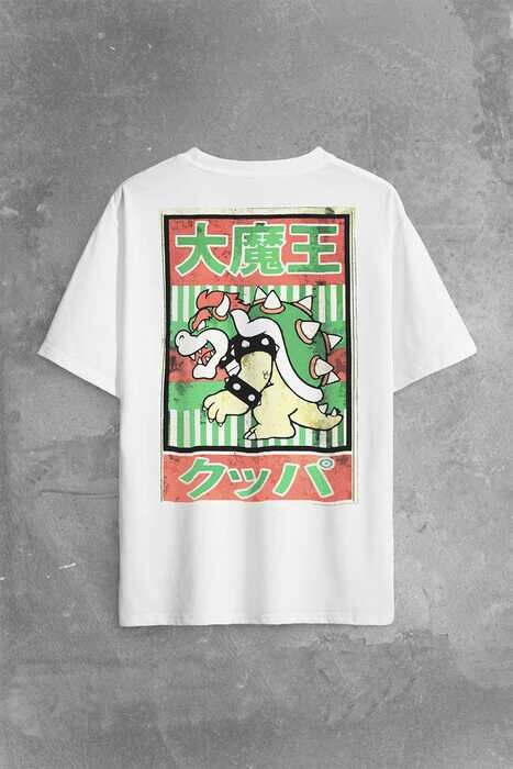 Super Mario Bowser Japanese Poster Sırt Ön Baskılı Oversize Tişört Unisex T-Shirt - 1