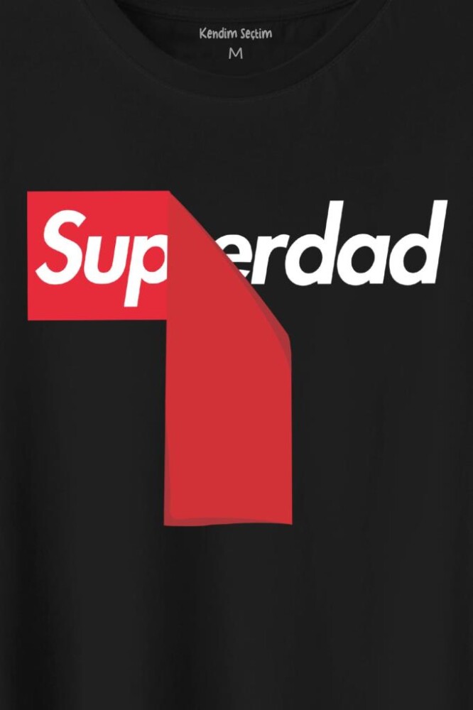 Superdad Etiket Süper Baba Baskılı Tişört Unisex T-Shirt (1)