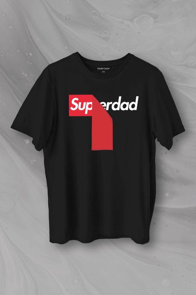 Superdad Etiket Süper Baba Baskılı Tişört Unisex T-Shirt - 1