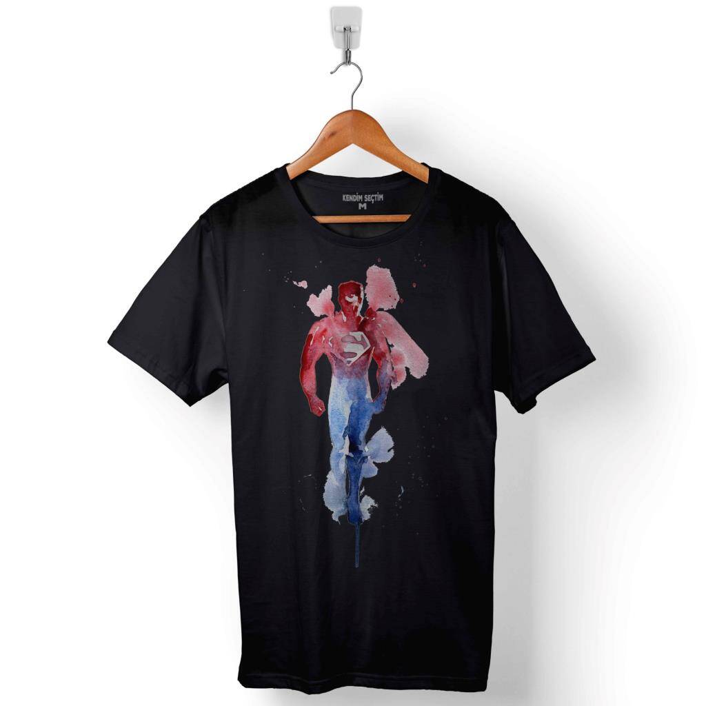 Superman Super Man Watercolor Baskılı Tişört Unisex T-Shirt - 1