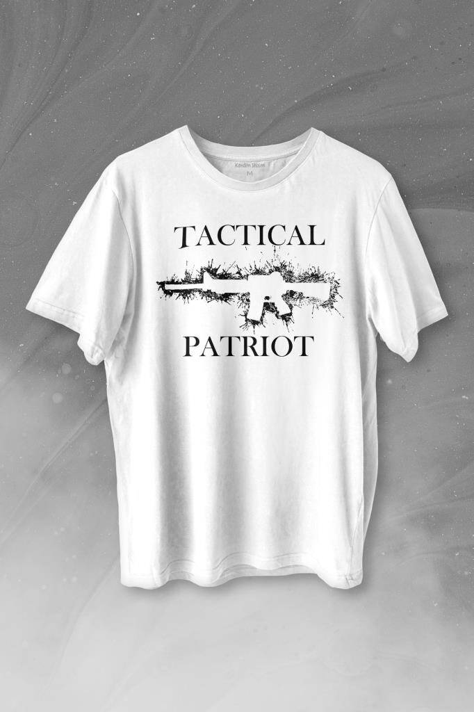 Tactical Patriot Military Tüfek Silüeti Baskılı Tişört Unisex T-shirt - 1