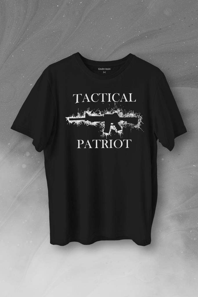 Tactical Patriot Military Tüfek Silüeti Baskılı Tişört Unisex T-Shirt - 1
