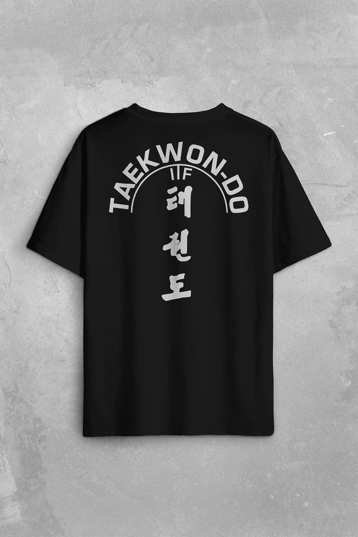 Taekwondo Tekvando Taekwon-Do Dövüşçü Sırt Ön Baskılı Oversize Tişört Unisex T-Shirt - 1