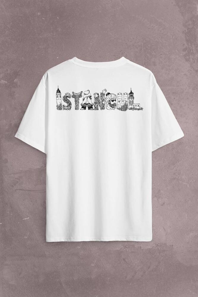 Tarihi İstanbul Silüet Tasarım Osmanlı Sırt Ön Baskılı Oversize Tişört Unisex T-Shirt - 2