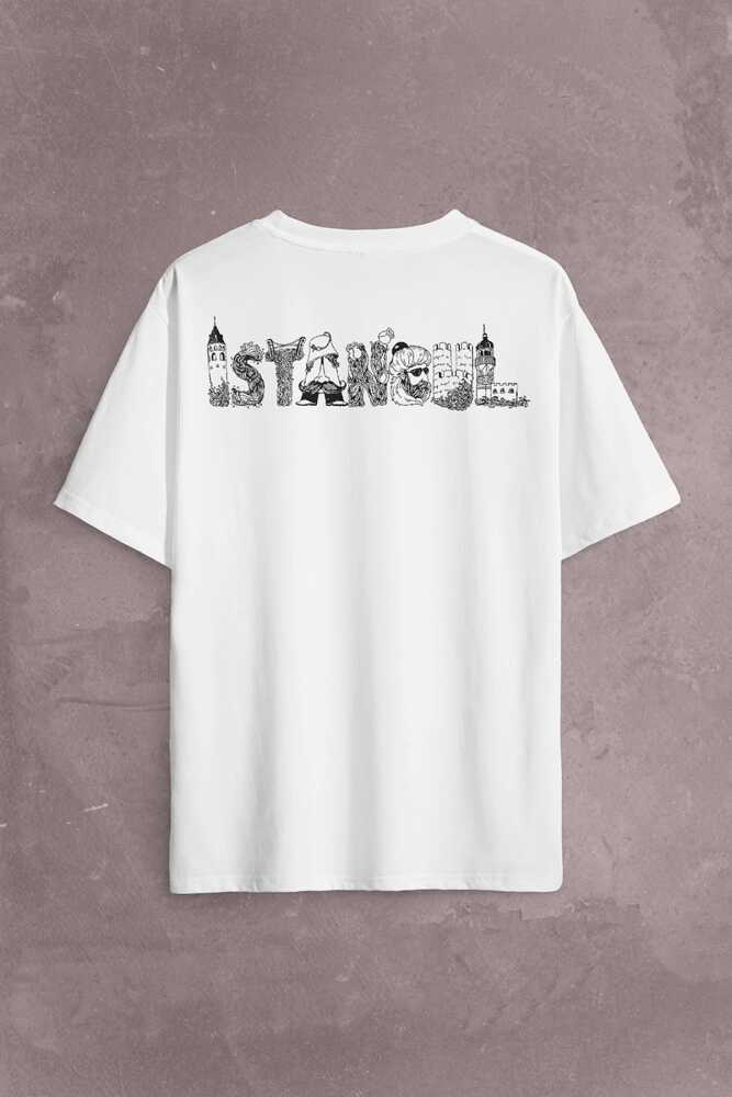 Tarihi İstanbul Silüet Tasarım Osmanlı Sırt Ön Baskılı Oversize Tişört Unisex T-Shirt (1)