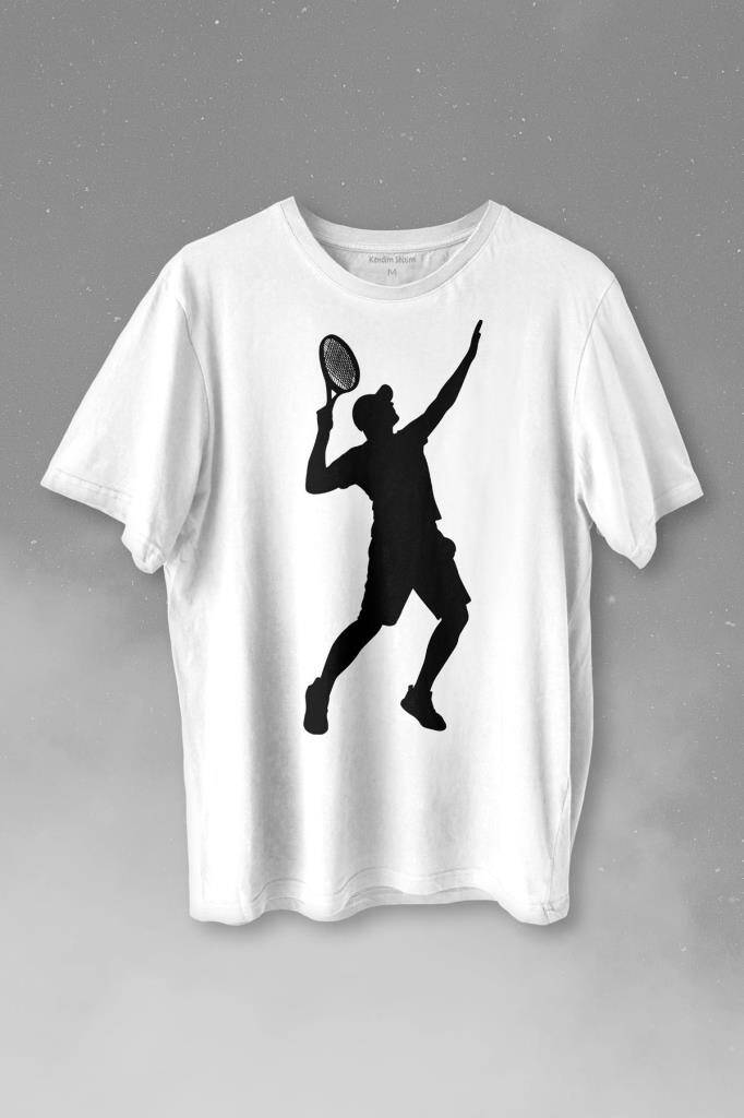 Tennis Player Tenis Raket Oyuncusu Silüet Baskılı Tişört Unisex T-shirt - 1